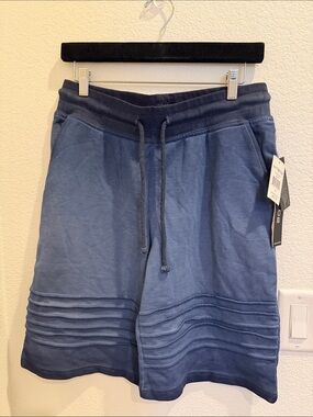 WT 02 Men's Athletic Blue Drawstring Shorts with Ribbed Hem Sz S